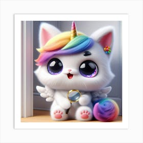 Unicorn Cat, caticorn With Magnifying Glass 5 Art Print