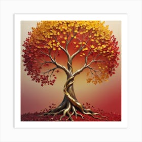 Solid Colors Gradienttree With Golden Leaves And Twisted And In 651971808 (1) Art Print
