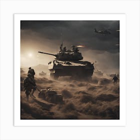 Army Tanks In The Desert Art Print