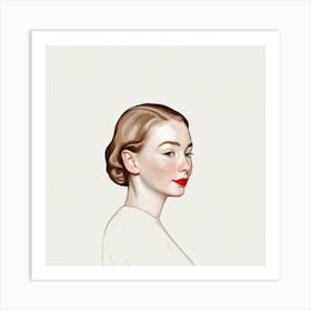 beige Portrait Frau minimalistisch Malerei Art Print