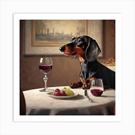 Dachshund With Wineglass Dining Room 1 Art Print