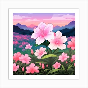 Pink Lilies In The Mountains Art Print