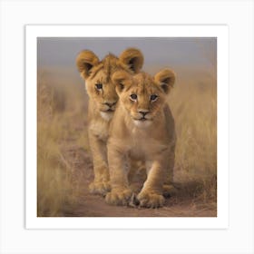 Two Lions cub in the savannah Art Print