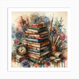 Books And Flowers 3 Art Print