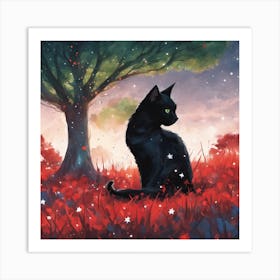 Black Cat In The Forest 2 Art Print