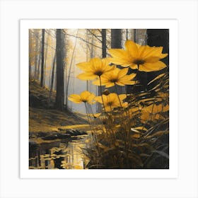 Yellow Flowers In The Forest Art Print