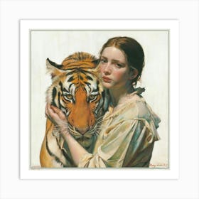 Girl With A Tiger Art Print