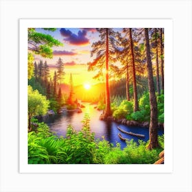 Sunset In The Forest 10 Art Print