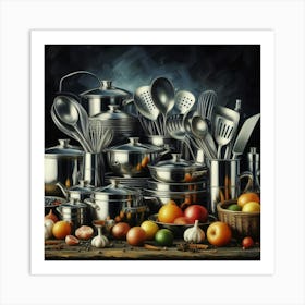 Kitchen Utensils painting in oil paint 2 Art Print