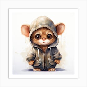 Watercolour Cartoon Tarsier In A Hoodie Art Print