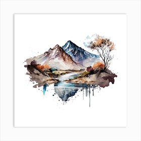 Watercolor Mountains And River Art Print