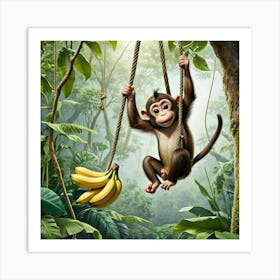 Monkey Swinging In The Jungle Art Print