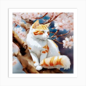 Cat With Blossoms Art Print