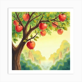 Watercolor The Hesperides With Their Golden Apples In A Vibrant Scene 1 Art Print