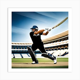 Cricket Player In Action, digital art illustration, cricket world cup 2023 Art Print