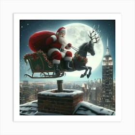 Santa Claus On The Roof Art Print