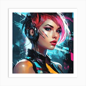 Futuristic Girl With Headphones Art Print