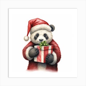 Panda Bear With Gift Art Print