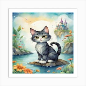 Cat On A Rock Art Print