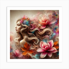 Beautiful Girl With Flowers 10 Art Print