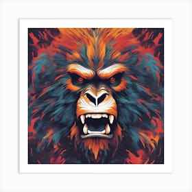 An Abstract Representation Of A Roaring Ape, Formed With Bold Brush Strokes And Vibrant Colors Art Print
