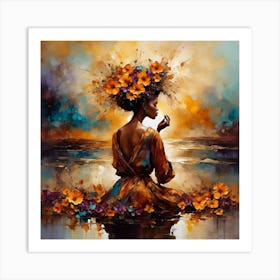 Woman With Flowers In Her Hair 3 Art Print