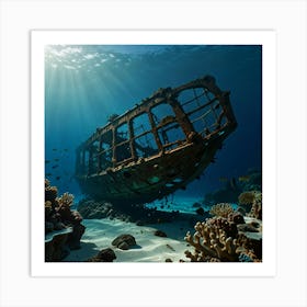 Default A Sunken Shipwreck On The Sandy Ocean Floor Surrounded 2 Art Print