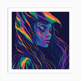 Psychedelic Girl With Closed Eyes Highlighting Colorful Eyelashes Art Print