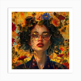 Woman With Flowers On Her Head 1 Art Print