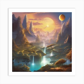 A Surreal Mountain Landscape At Dawn (2) Art Print