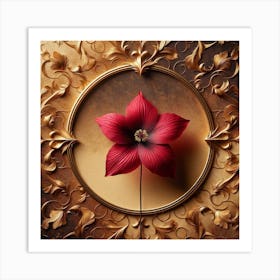 Red Flower In Gold Frame Art Print