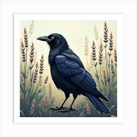 Raven By Field Of Lavender 1 Art Print