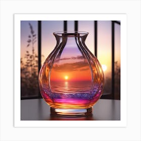 Vivid Colorful Sunset Viewed Through Beautiful Crystal Glass Vase, Close Up, Award Winning Photo A Art Print