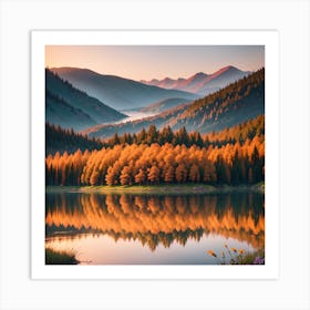 Autumn Trees Reflected In A Lake Art Print