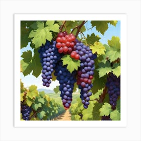 Grape Vines With Red And Blue Grapes 2 Art Print