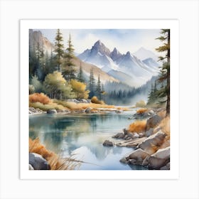 Watercolour Of A River 1 Art Print