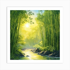 A Stream In A Bamboo Forest At Sun Rise Square Composition 253 Art Print