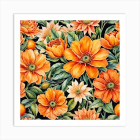 Orange Watercolor Canvas Flower Art Print