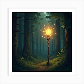 A Magical Staff Glowing With Radiant Light In A Forest 1 Art Print