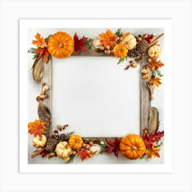 Autumnal Frame Featuring Festive Thanksgiving Elements Cornucopias Overflowing With Autumn Bounty (3) Art Print