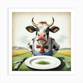 Cow At Table 1 Art Print