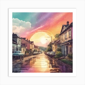 Vintage photo of a small town after rainy day, aesthetic 2 Art Print