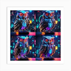 Cyberpunk, Wise old Neon Owl set Art Print
