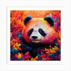 Panda Bear In Autumn Leaves 4 Art Print