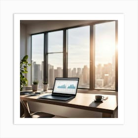 Desk With Laptop In Front Of Window Art Print