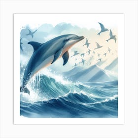 Sea Dolphin In Motion, Sea Dolphin Watercolour Art Print 3 Art Print