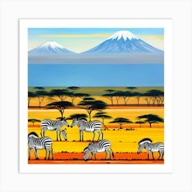 Zebras In The Savannah Art Print