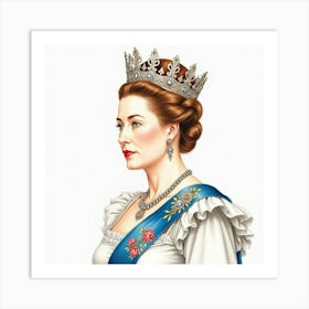 Watercolor Painting Of Queen Elizabeth I, Capturing Her Royal Splendor 1 Art Print