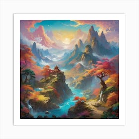 Asian Landscape art print paintings 3 Art Print