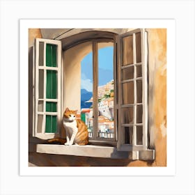 Open Window With Cat Matisse Style Amalfi Coast 3 Art Print